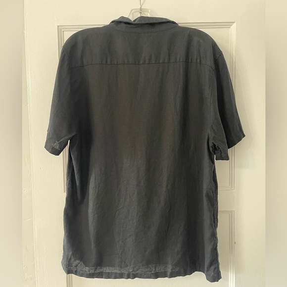 Magaschoni MAN Linen Blend Button Down Short Sleeve Shirt Black Large - Picture 6 of 8